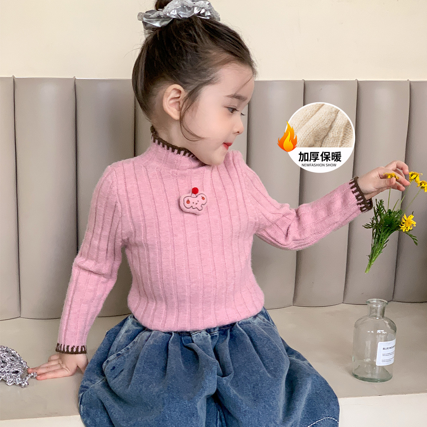 女童毛衣打底衫高领小女孩针织坑条内搭修身秋宝宝弹力纯色上衣冬,童装/婴儿装/亲子装,毛衣/针织衫,淘宝优惠券,粉丝福利购,淘宝优惠卷