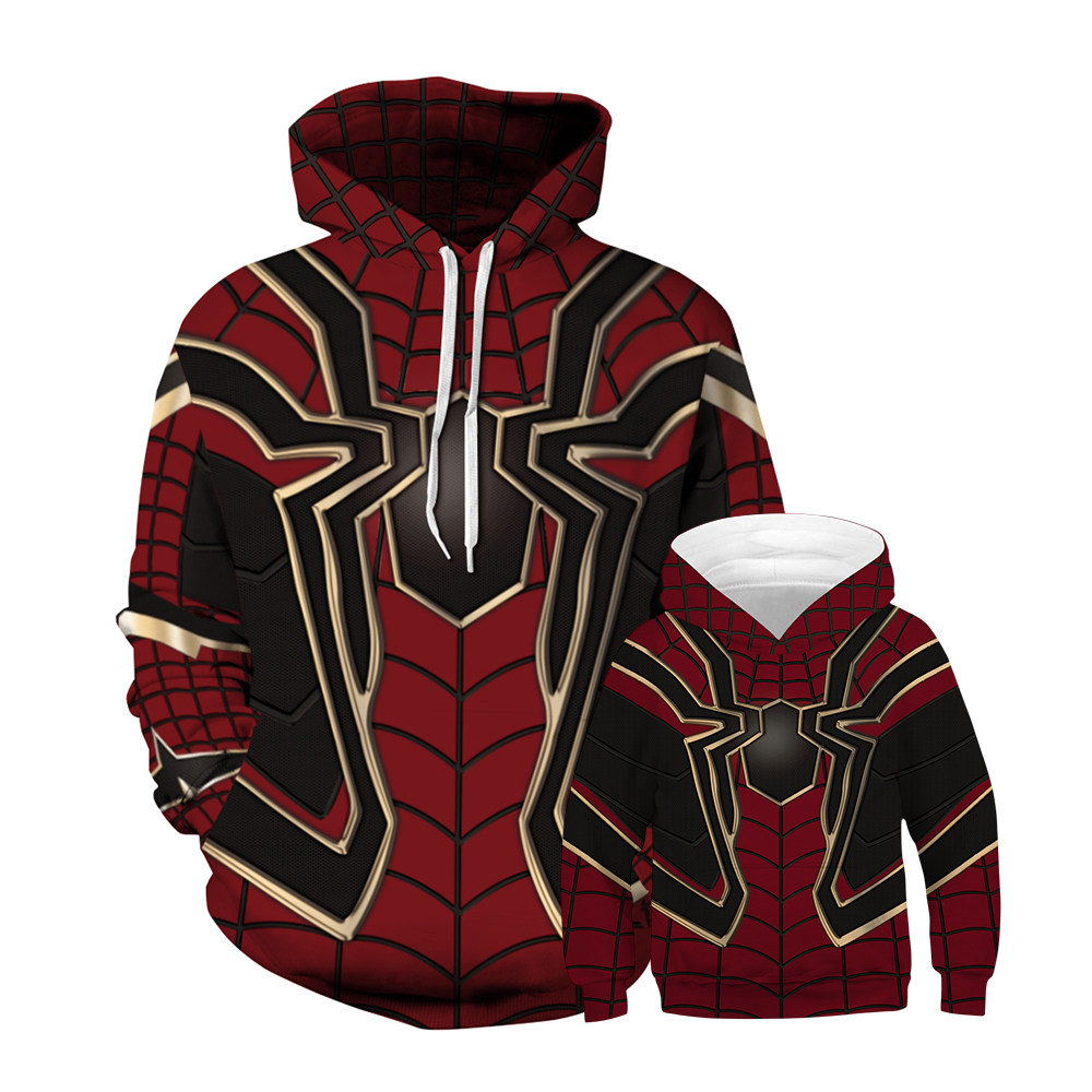 스파이더 맨 운동복 소년 후드 탑 아동복 아동복 애니메이션 무늬 부모-자식 의류 세 가족 옷