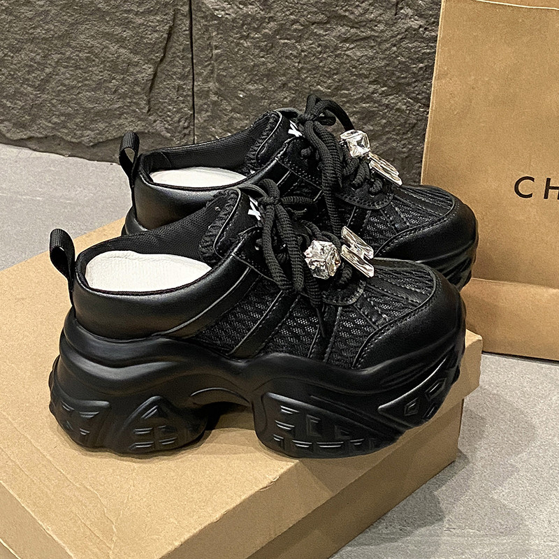 小个子10cm厚底增高包头半拖鞋女外穿2025新款网面透气休闲老爹鞋,女鞋,包头拖,淘宝优惠券,粉丝福利购,淘宝优惠卷