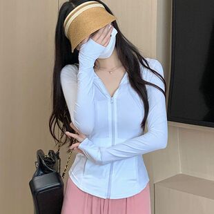 型外穿潮UPF50 夏季 透气轻薄粉色冰丝防晒衣女遮阳运动防晒服修身