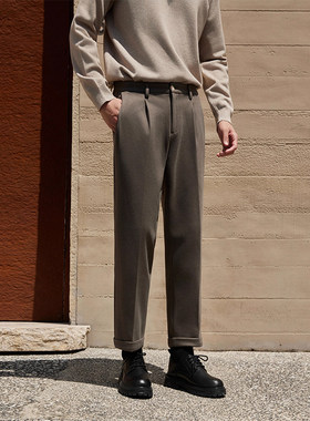 秋冬新款极简风男士毛呢裤直筒休闲裤加绒保暖显瘦抗皱免烫九分裤