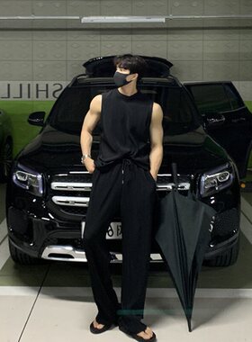 男装轻熟韩版休闲夏季T恤无袖男士青年薄款体恤衫运动上衣ins宽松