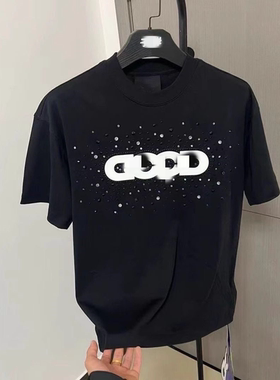 夏季新款潮牌烫钻立体GOODt恤网红同款轻奢纯棉短袖情侣百搭宽松