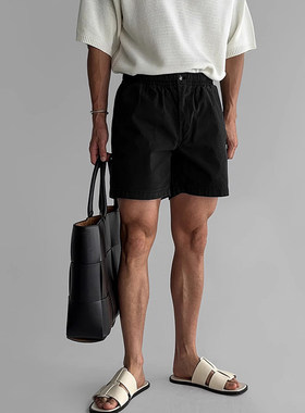 黑色松紧腰直筒休闲短裤男士夏季透气宽松美式百搭潮流运动四分裤