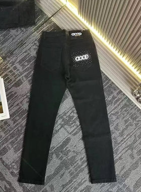 网红同款2025秋季新品烫钻街头潮牌修身小脚时尚百搭爆款牛仔裤子