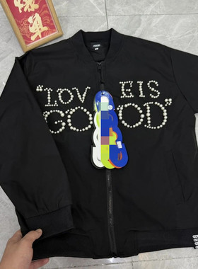 2025美式钉珠珍珠夹克男女秋季百搭棒球宽松轻奢外套GOOD情侣外套