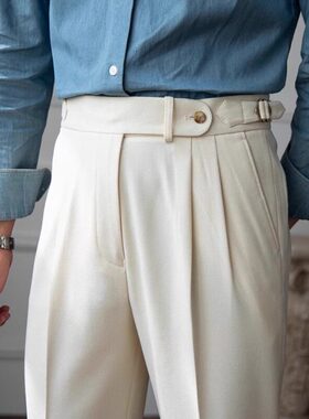 英伦风那不勒斯高腰直筒休闲西裤男装轻熟绅士商务通勤复古长裤潮