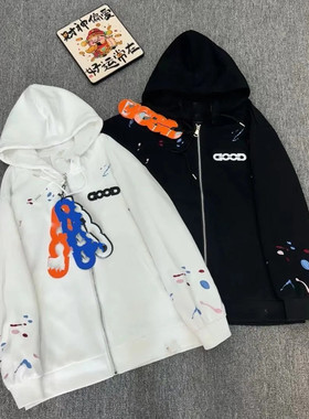 GOOD泼墨字母绣花开衫卫衣外套刺绣男女秋季网红同款百搭拉链上衣
