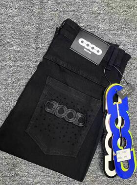 2026新款美式高街潮牌GOOD刺绣牛仔裤男女同款修身弹力直筒长裤子