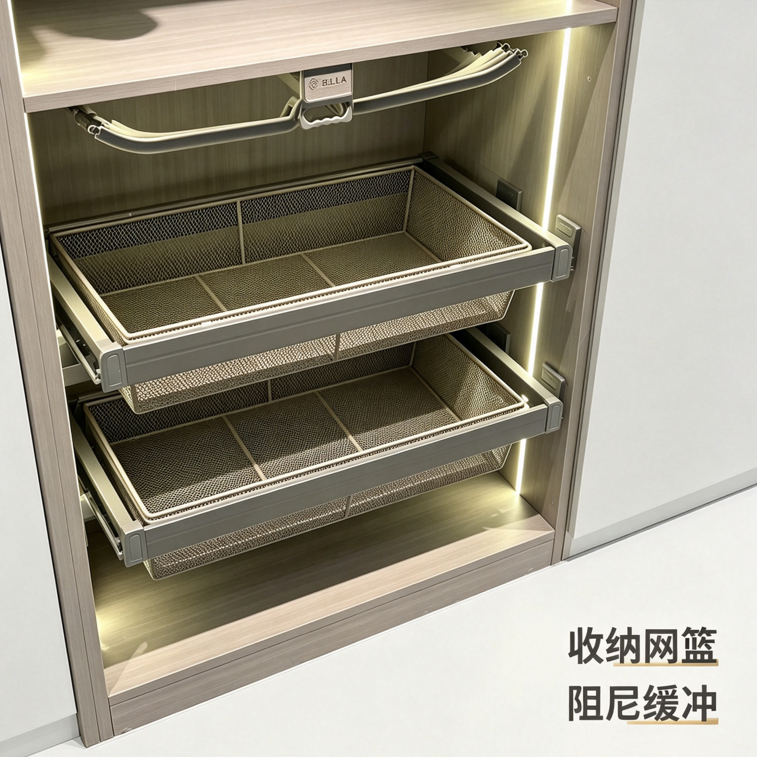 衣帽间拉篮衣柜抽屉拉篮内置伸缩抽拉式滑轨五金配件网篮收纳筐