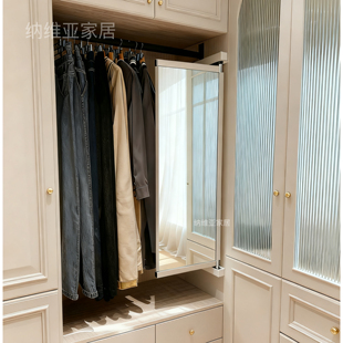 对开门衣柜内置隐形玄关折叠旋转全身试衣镜轨道推拉伸缩防爆家用