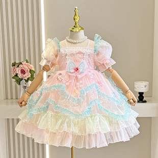 女童洛丽塔公主裙2025新款夏季儿童洋气彩虹裙宝宝生日礼服蓬蓬裙