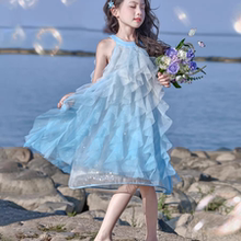 女童公主裙连衣裙2025新款夏装儿童蓝色生日礼服洋气夏裙子