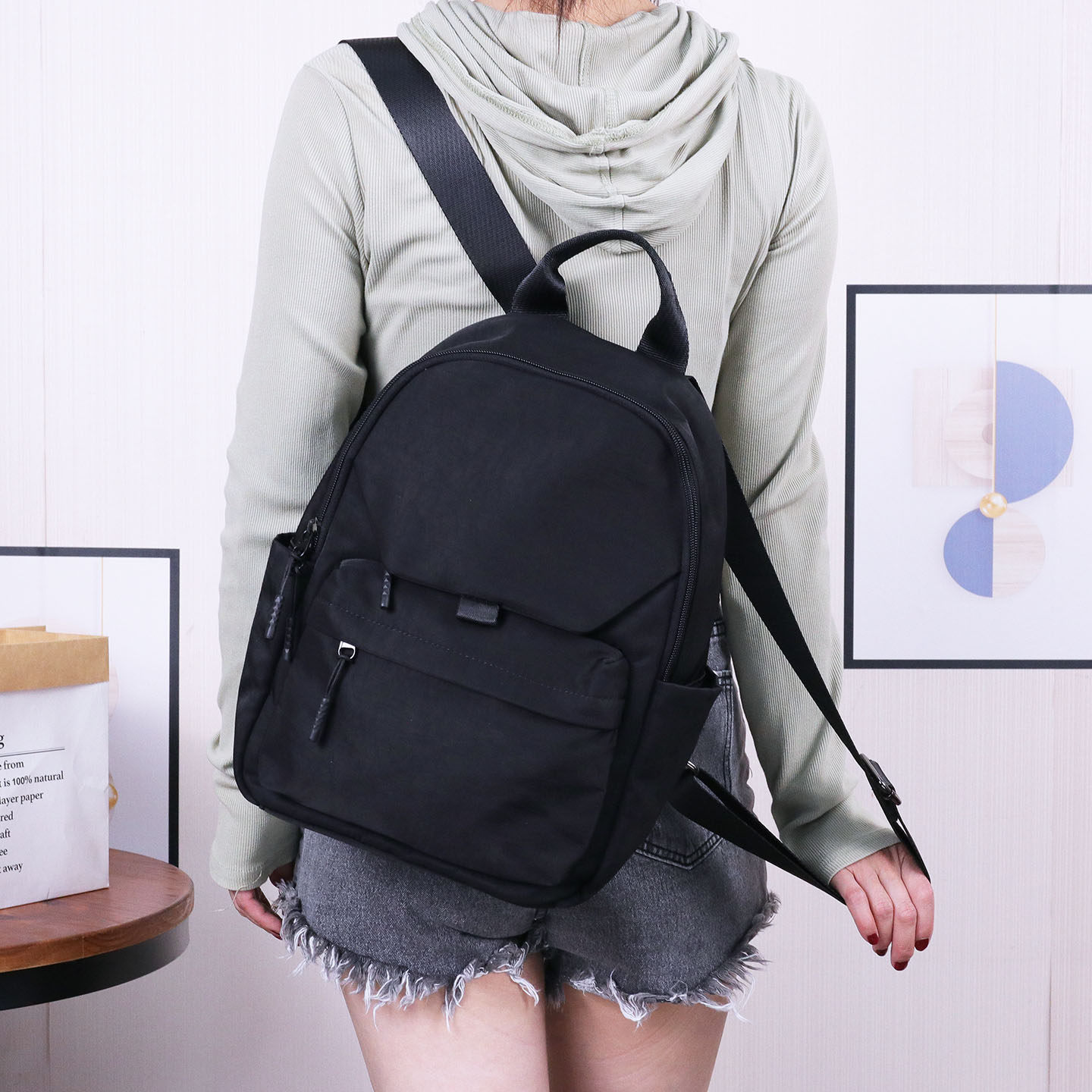 清新学院风书包女生上学牛津布耐磨休闲背包简约纯色旅行双肩包潮