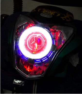 永源YY350大灯 枭风改装HID疝氙气灯LED聚光透镜天使眼恶魔眼总成