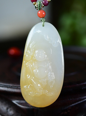 天然和田玉糖料立体吊坠大肚弥勒佛图案45.1*22.8*9