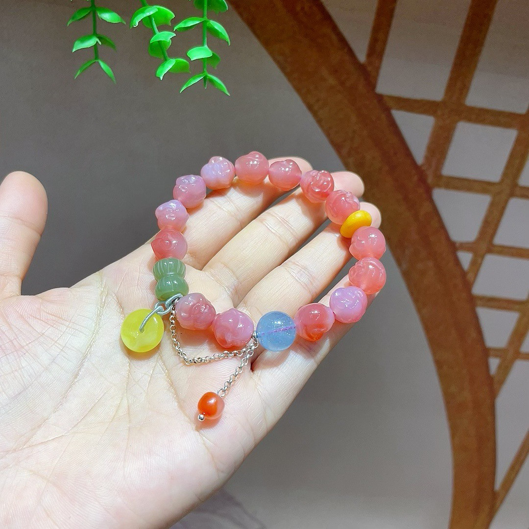 天然盐源佛头手链尺寸约10.5mm银蜜蜡和田玉海蓝宝配件