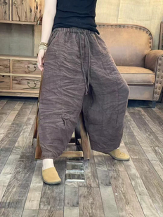 FF 春季新品休闲百搭亚麻复古文艺女士裤子 臀围140长86左右