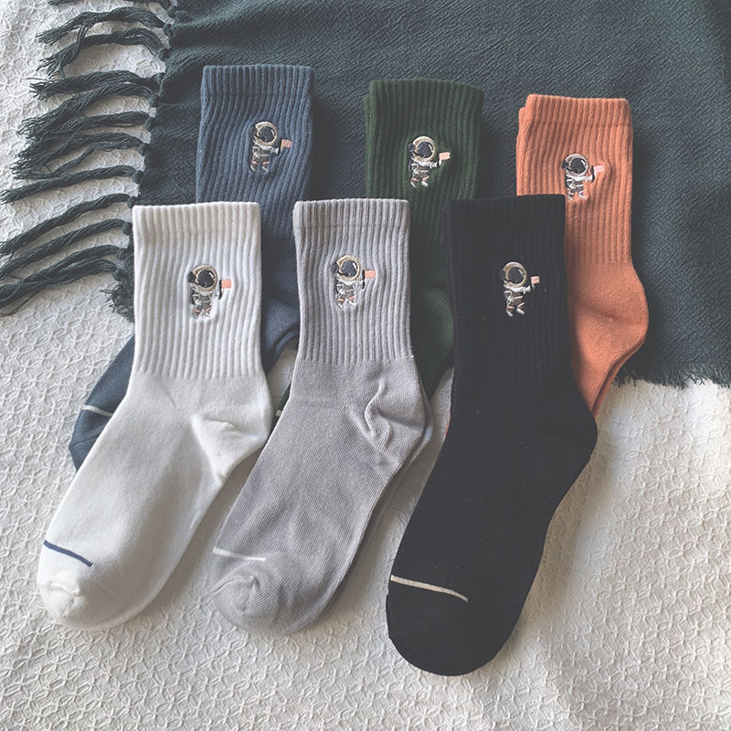 潮袜男女刺绣日系ins纯棉中筒