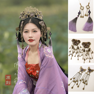 傅小菲蝴蝶流苏发冠古铜色