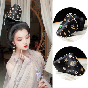 傅小菲 翻刀髻软发丝唐风花片发包 汉服造型诃子裙半翻刀