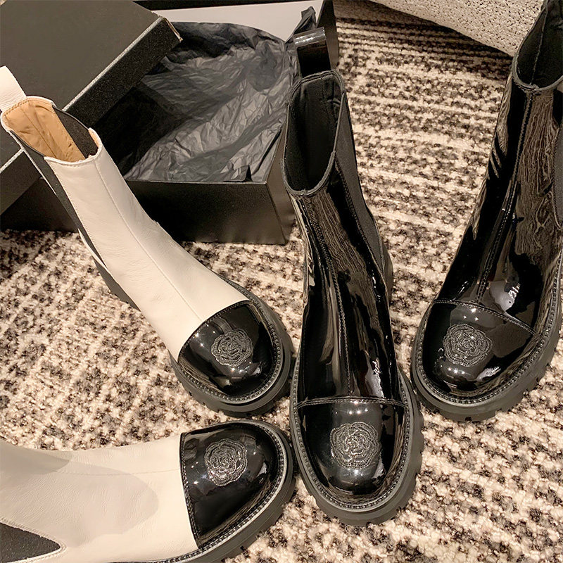 靴子女2025新款真皮切尔西靴女马丁靴小香风刺绣山茶花厚底短靴女,女鞋,切尔西靴,淘宝优惠券,粉丝福利购,淘宝优惠卷