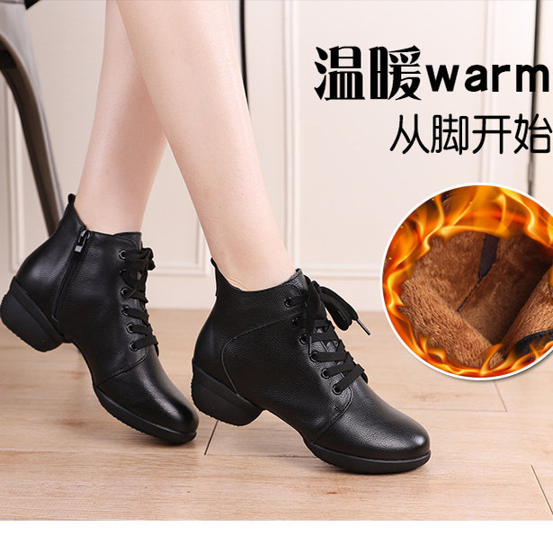 新款舞蹈鞋加绒保暖女款真皮软底