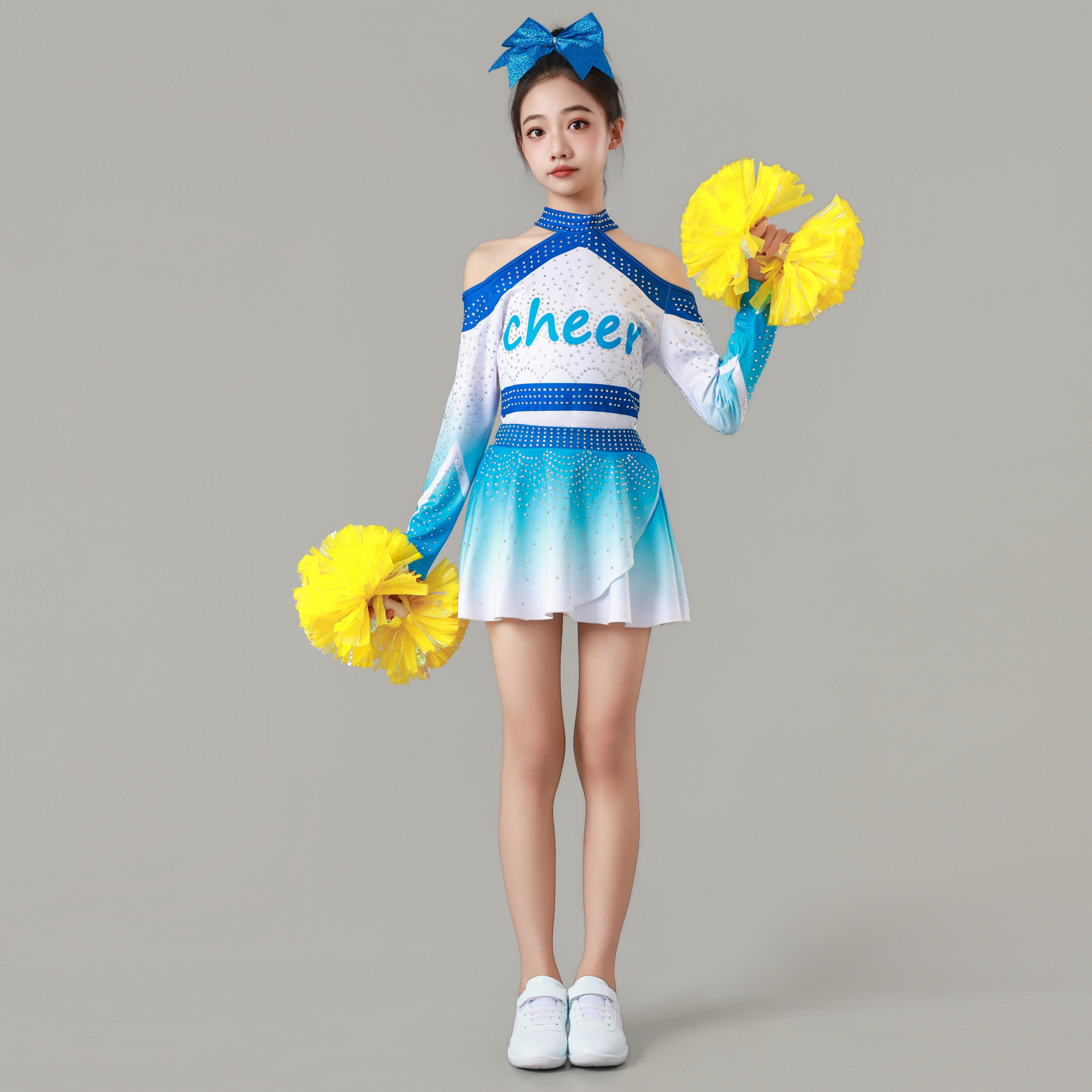 儿童啦啦队服女童长袖比赛服运动