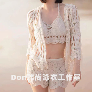 明星佘诗曼同款平角分体泳衣女2025新款针织度假氛围感显瘦游泳衣