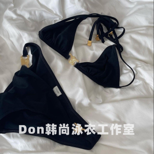 高级定制比基尼泳衣女发过凯旋门重工金属配饰带胸垫潮牌ins泳衣