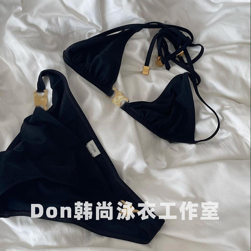 高级定制比基尼泳衣女发过凯旋门重工金属配饰带胸垫潮牌ins泳衣