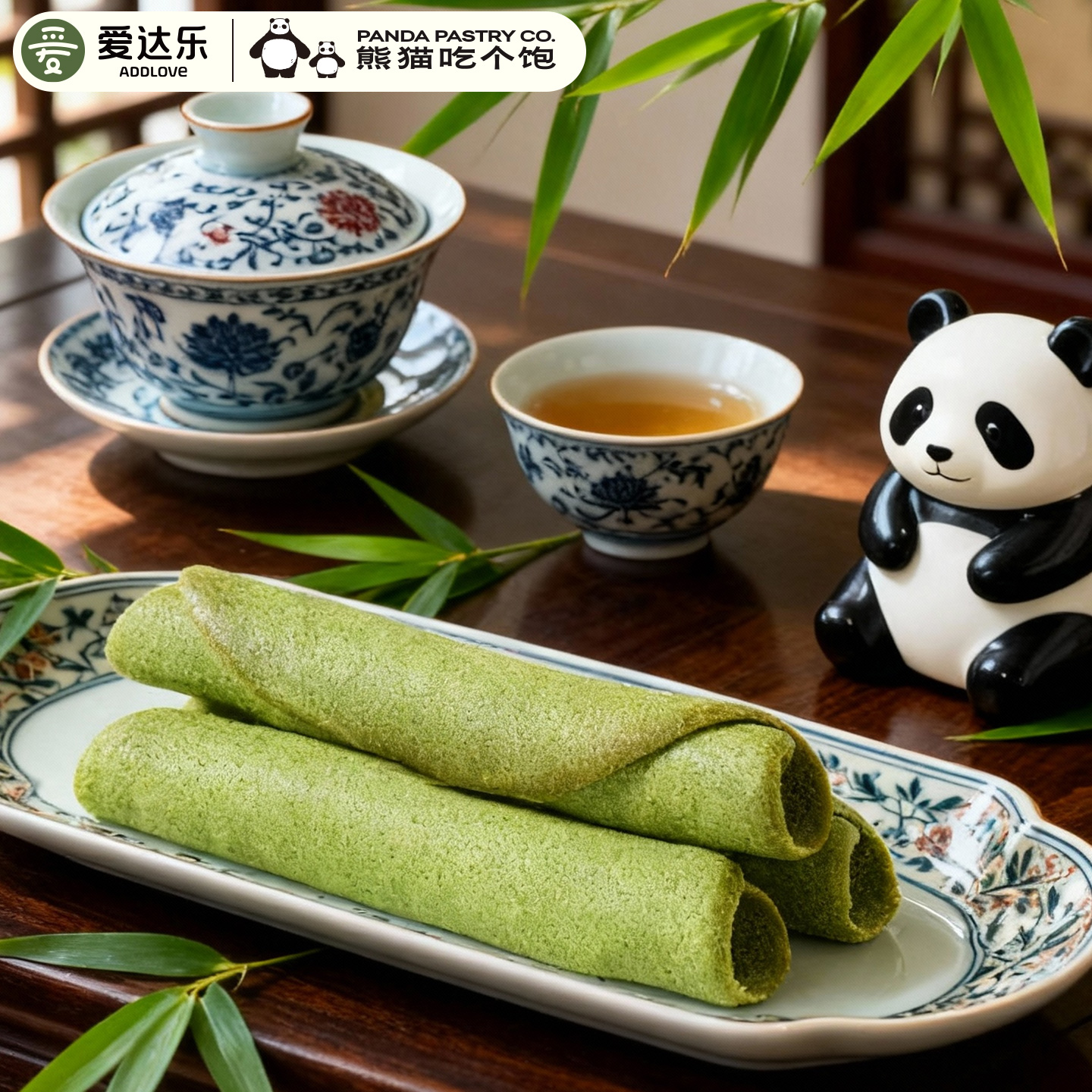 熊猫吃个饱黄油芝士抹竹卷鸡蛋卷