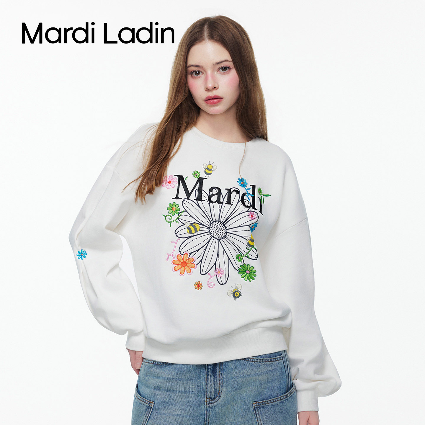 Mardi Ladin2026新款秋季小雏菊圆领长袖韩系松弛感卫衣外套女款