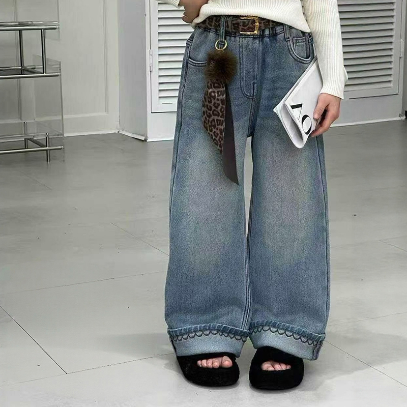 百搭一体绒阔腿裤大童休闲长裤子