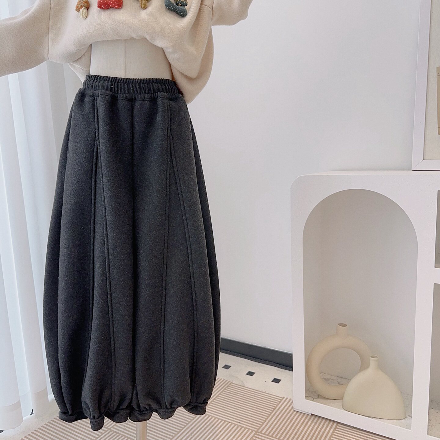 女童装一体绒呢裤弯刀裤冬潮