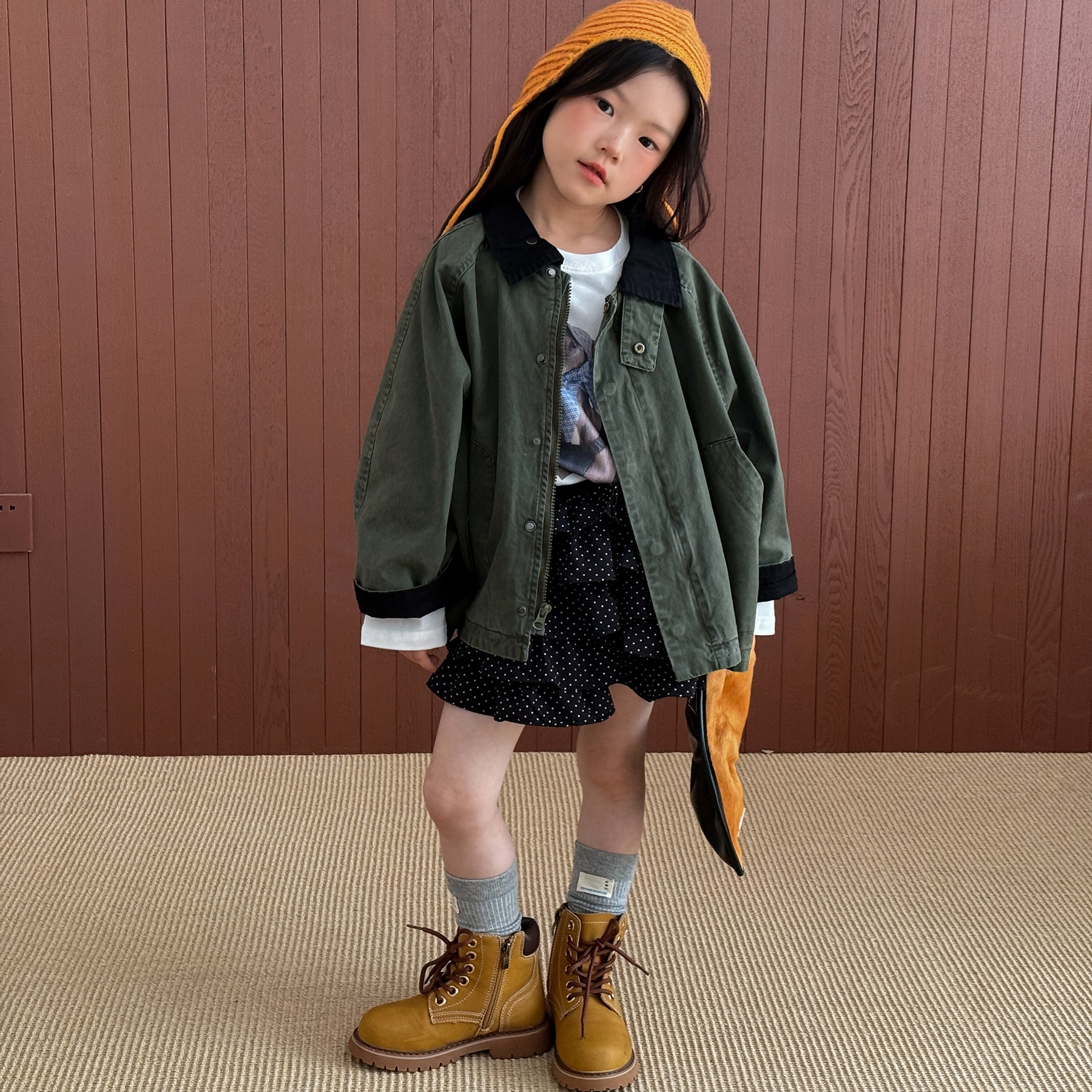 女童牛仔拼色休闲外套秋童装宽松休闲百搭时髦洋气夹克长袖上衣服