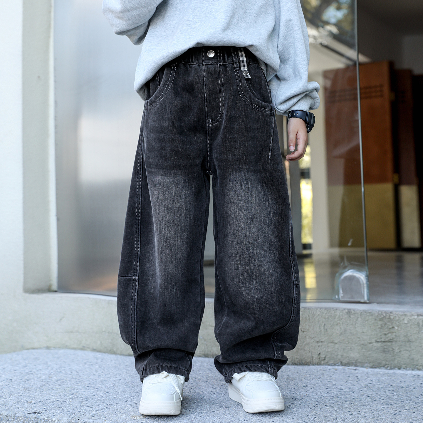 男童牛仔裤2025秋冬新款韩版童装宽松加绒裤子中大童直筒裤萝卜裤