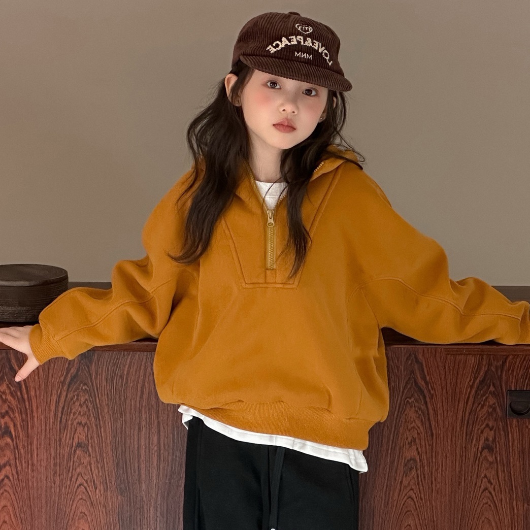 童装儿童半拉链加绒卫衣女童男童