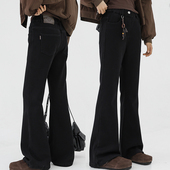 直筒裤 女童黑色加绒喇叭裤 中大童一体绒微喇牛仔裤 韩版 25冬装 新款