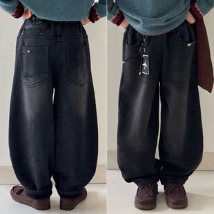 冬季 子童装 直筒阔腿百搭休闲潮 儿童裤 男童女童休闲加绒老爹牛仔裤