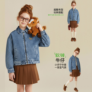 女童韩版时尚牛仔外套2026春装新中大童百搭翻领拉链衫小个子上衣