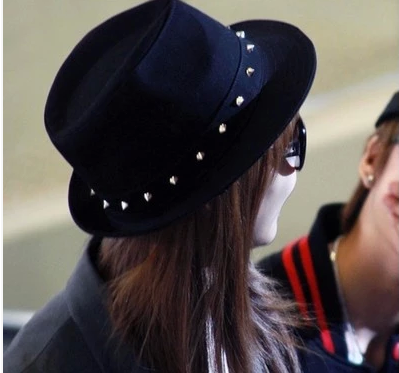 欧美朋克风个性尖铆钉毛呢小礼帽英伦复古爵士帽子男女秋冬韩版潮