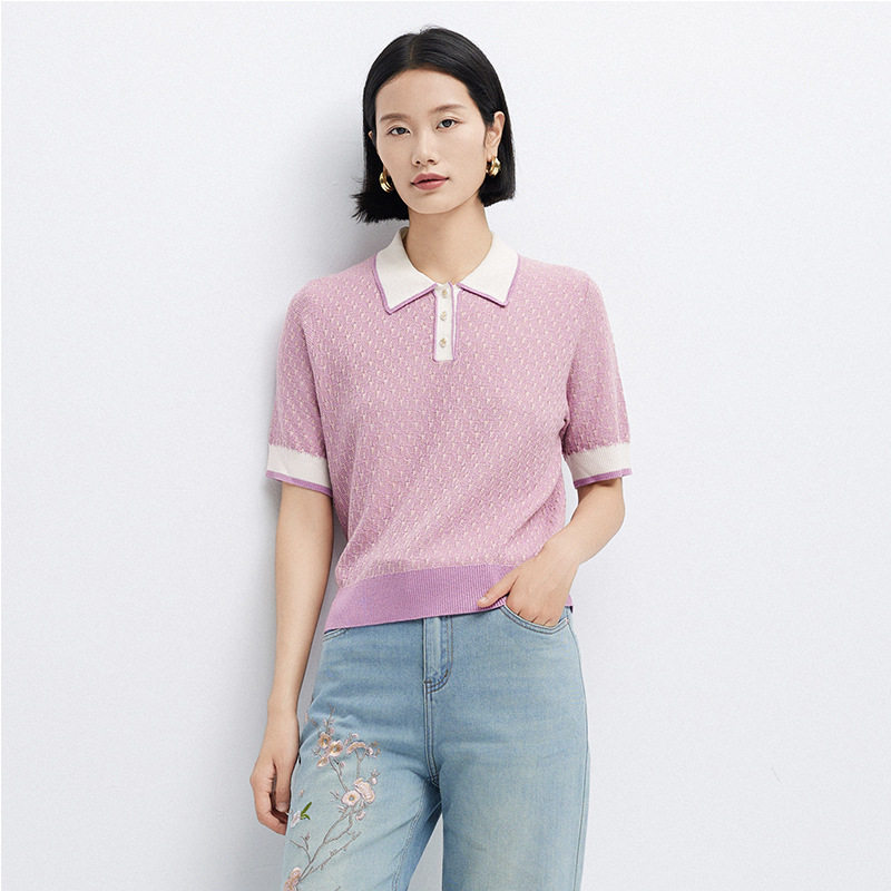 EP同款海派小香风短袖POLO领针织衫女气质打底上衣2025年夏季