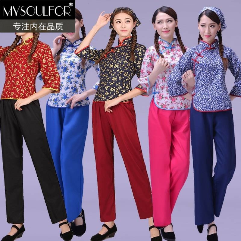 。 2020农民服丫鬟大秧歌田园民族风采茶女服装村姑演出服儿童印