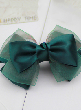 布艺头饰蝴蝶结发夹女发饰品发饰弹簧夹绿色顶夹侧边马尾夹发卡