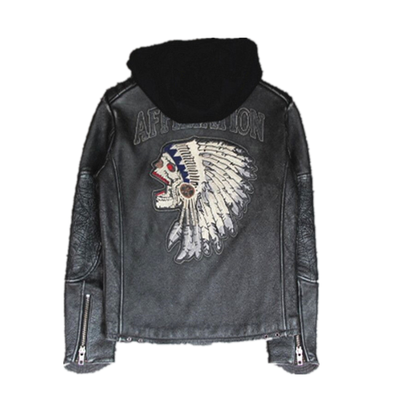 印第安刺绣立领可拆卸连帽皮夹克真皮皮衣男头层牛皮哈雷机车外套|msdalam kategori Pakaian Lelaki, pakaian kulit - dari Buy2taobao.com untuk memberikan perkhidmatan ejen Taobao profesional membeli