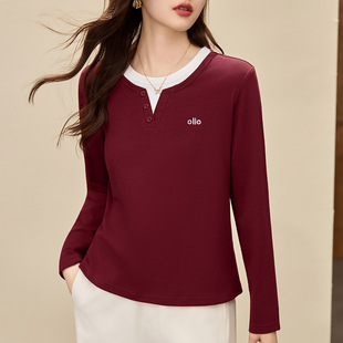 上衣洋气内搭薄打底衫 正肩假两件长袖 女装 早秋爆款 t恤女2026新款