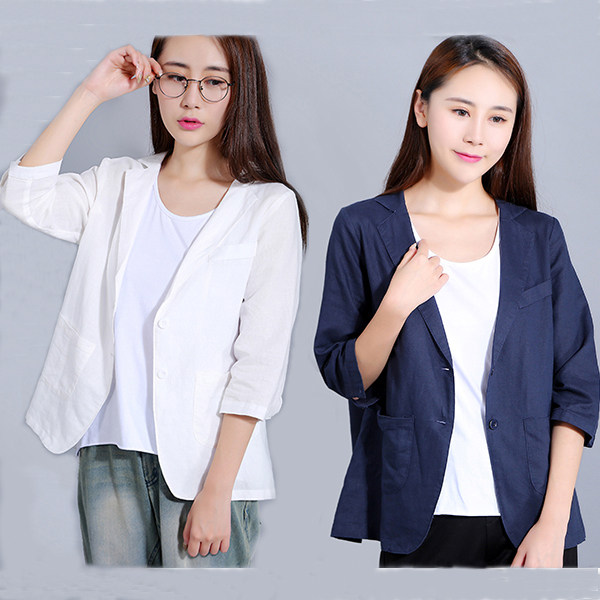 春夏亚麻西服女薄2019夏季新款七分袖宽松休闲棉麻小西装大码外套在类目 女装/女士精品, 西装中 - 来自Buy2taobao.com提供专业的淘宝代购服务