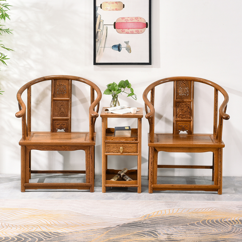 鸡翅木圈椅三件套红木中式实木