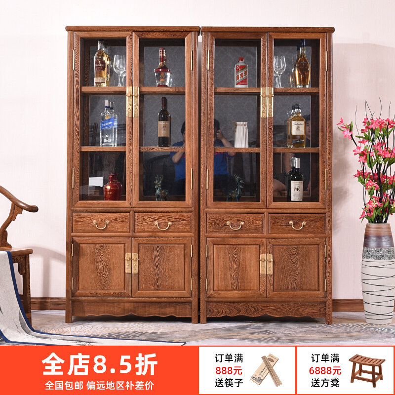 红木家具鸡翅木用展靠墙隔断柜中式实木玄关柜客厅家酒玻璃柜示柜
